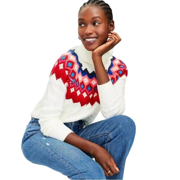 Loft Fair Isle Trending Cable Knit Turtleneck Sweater Size M - Picture 5 of 9